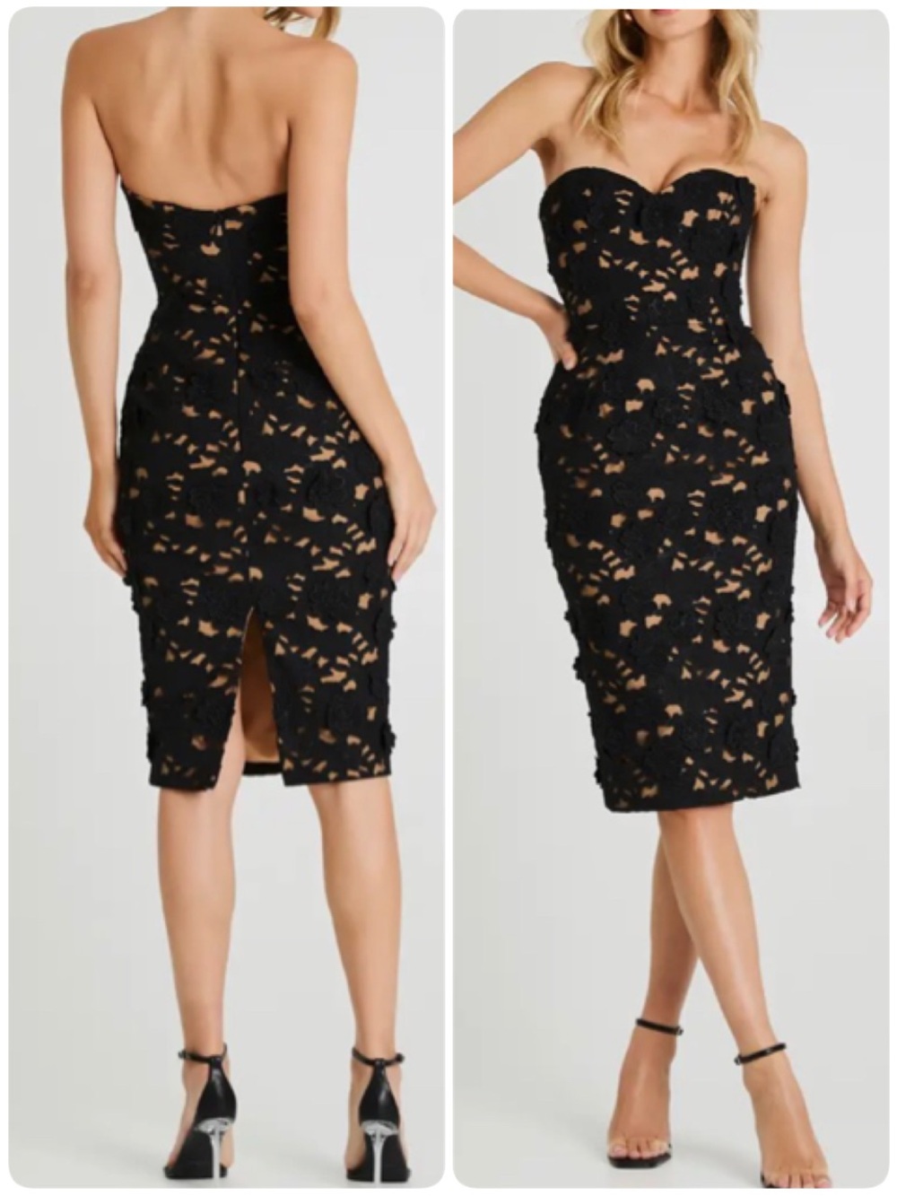 NWT New Helsi Lina Embroidered Floral Appliqué Strapless Cocktail Sheath Dress